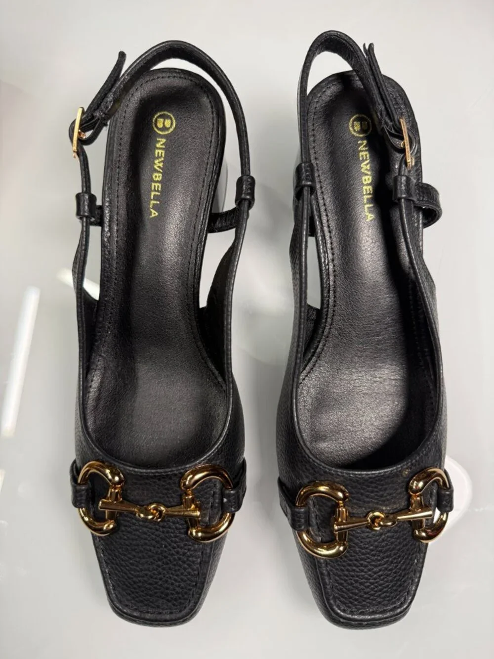 Newbella Black Horsebit Slingback Block Heel Pumps Size 9